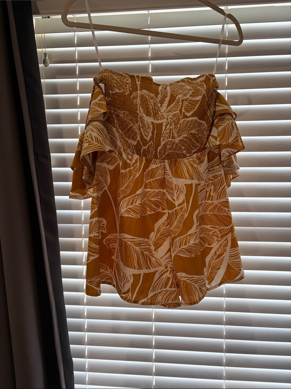 SHEIN Mustard Yellow Leaf-Print Off-Shoulder Camisole